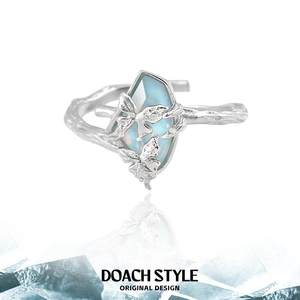 DOACH 冰封双蝶纯银戒指原创设计冷淡风高级感欧泊蝴蝶食指戒礼物
