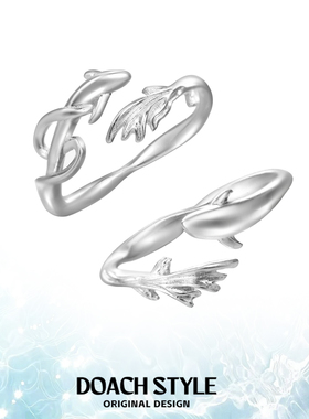 DOACH 洄游S925纯银小鱼情侣戒指清冷感指环简约开口可调节食指戒