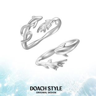 DOACH 洄游S925纯银小鱼情侣戒指清冷感指环简约开口可调节食指戒