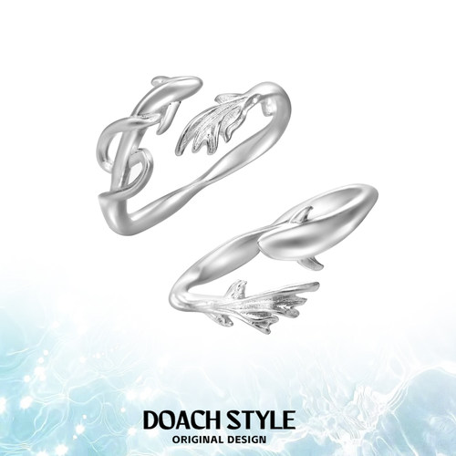 S925纯银小鱼情侣戒指清冷感指环