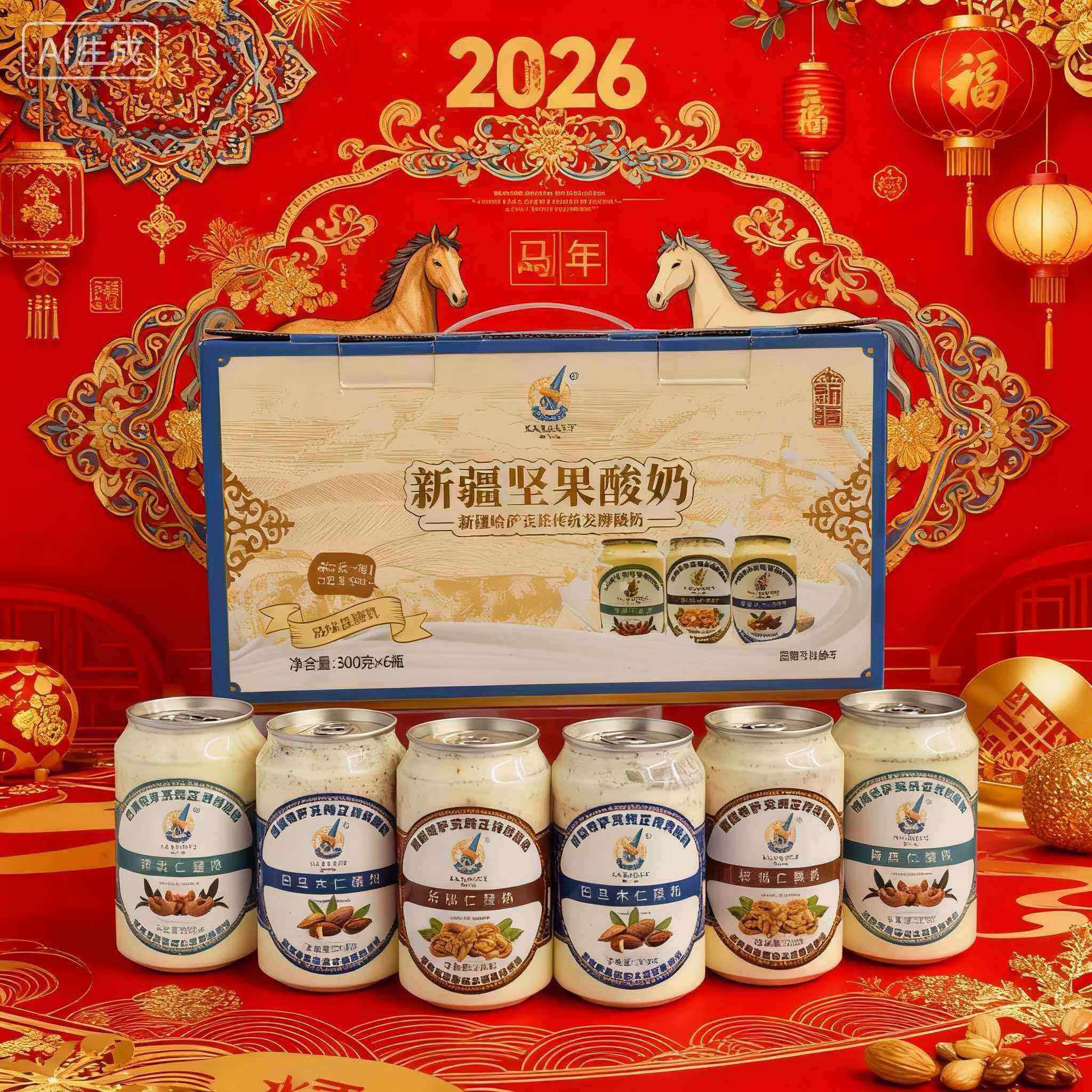 【顺丰空运】新疆酸奶腰果仁巴旦木核桃坚果酸奶发酵乳6瓶