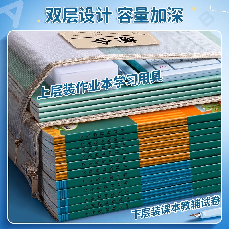 速发学科科目分类文件袋大容量书袋透明网纱拉链式试卷收纳袋资料