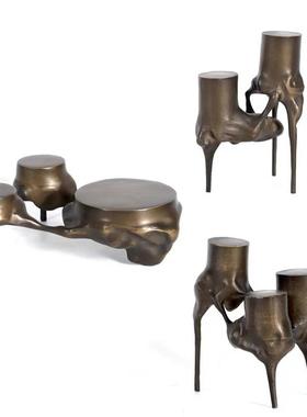 现代欧式轻奢金属三叉树根几何造型烛台摆件摆件样板间软装饰品