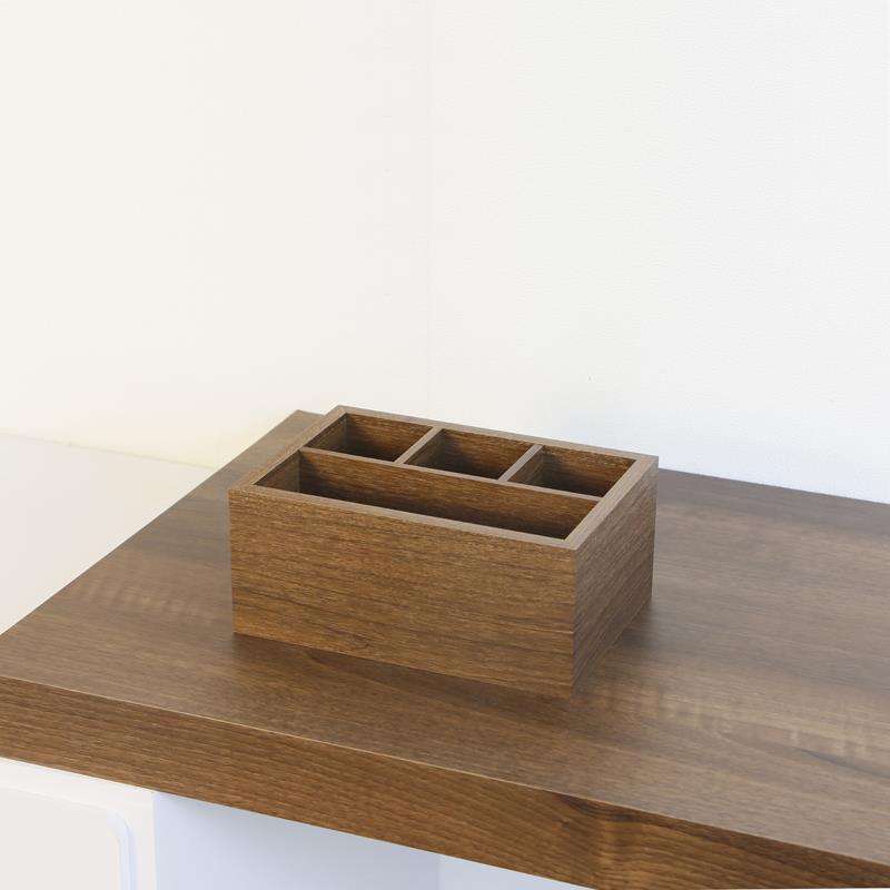 覆古书房商务高颜值色四格木质笔筒遥控器收纳盒办公桌面简约方形