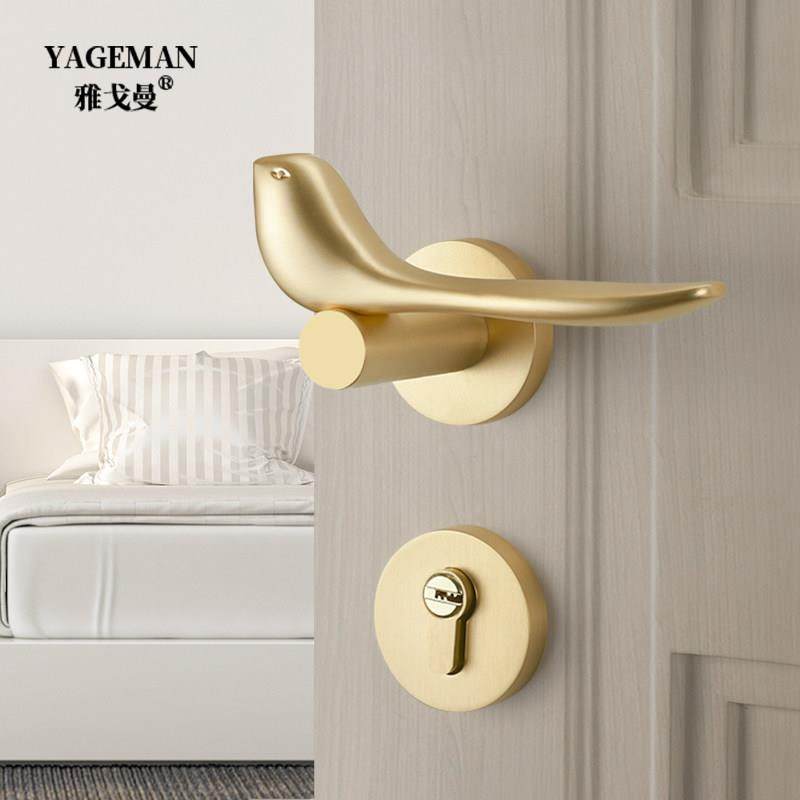 「小喜鹊」金色小鸟门锁室内卧室磁吸木门锁分体锁哑光拉丝门把手,基础建材,机械门锁,淘宝优惠券,粉丝福利购,淘宝优惠卷