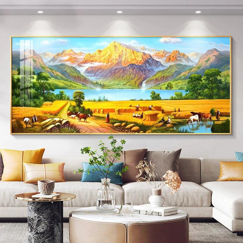 梵高丰收装饰画客厅沙发背景墙挂画高级感寓意好山水风景装饰画