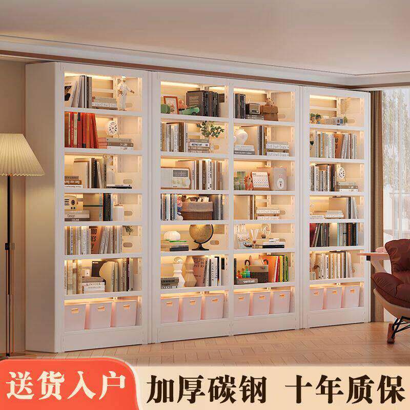 家用图书馆钢制书架落地置物架儿童客厅加厚书柜一体靠墙收纳架子图片