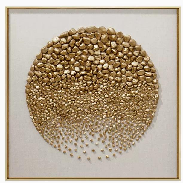 手工立体石子实物画客厅沙发背景石头装饰画时来运转 点石成金