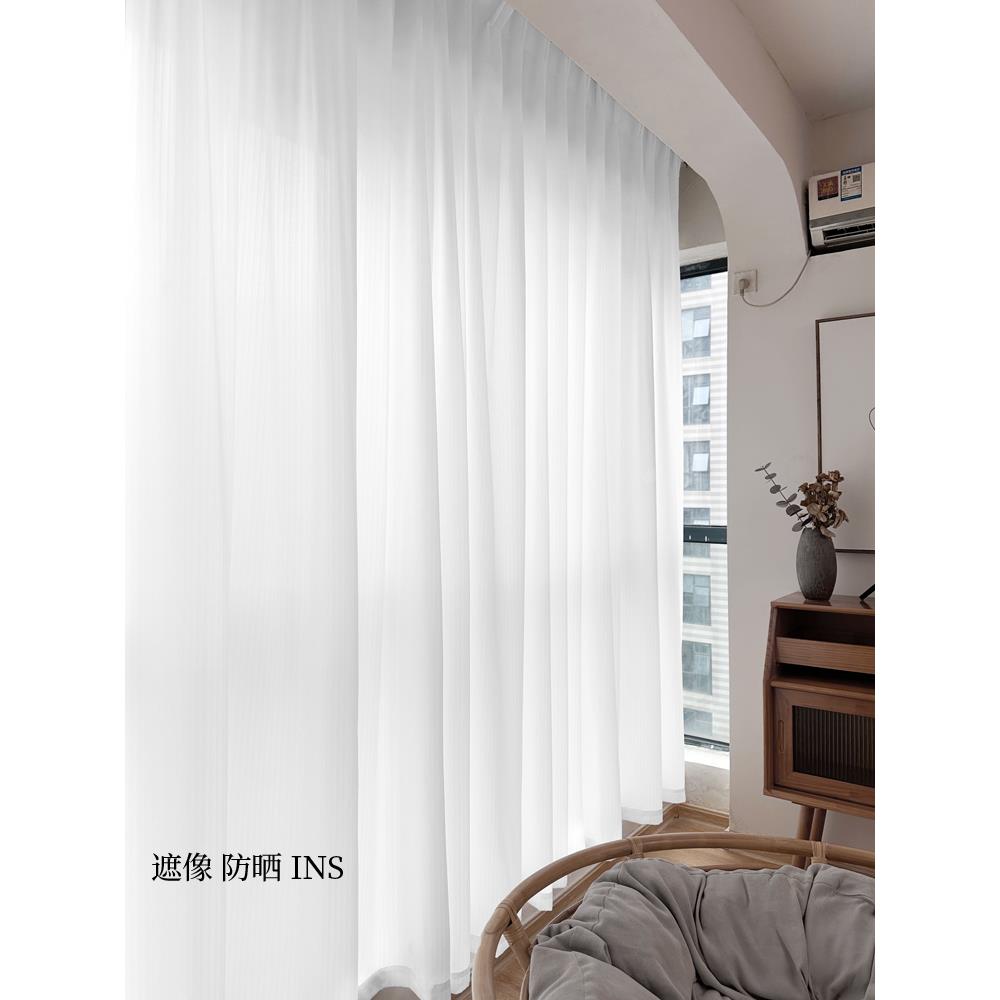 白色透光不透人纱帘婚纱摄影舞蹈工作室美容院女装服装店白纱窗帘