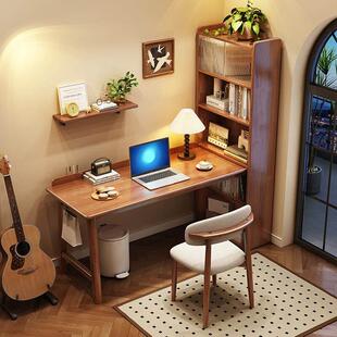 实木橡木转角书桌书架一体桌卧室拐角电脑桌书柜组合写字台办公桌