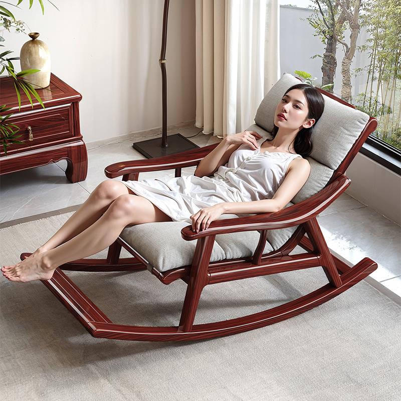 新中式实木摇椅大人躺椅酸枝木懒人摇摇椅阳台单人椅客厅沙发椅