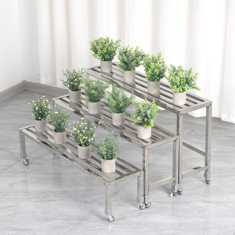 带钢轮不锈钢花架阶梯式组合阳台多肉专用多层架加宽户外植物摆放