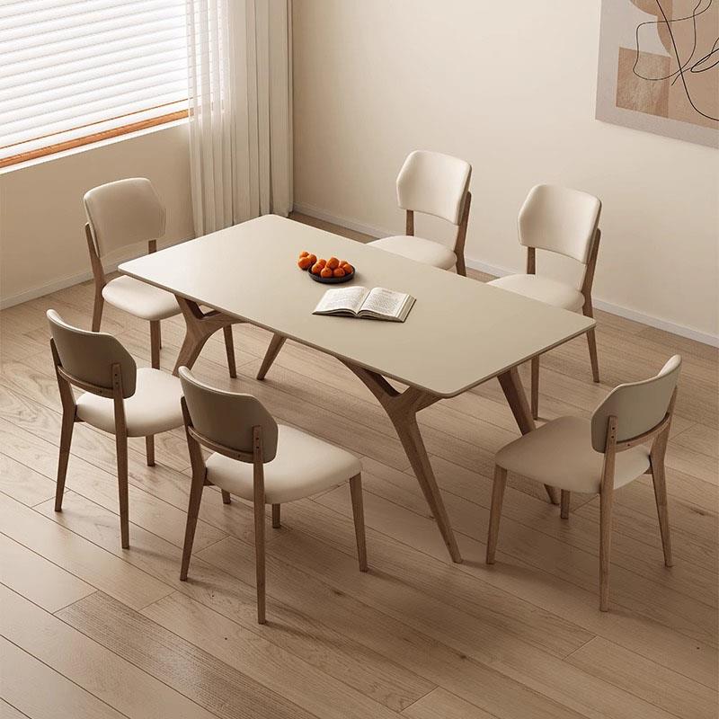 北欧岩板餐桌实木现代简约小户型家用长方形餐桌白蜡木饭桌椅组合