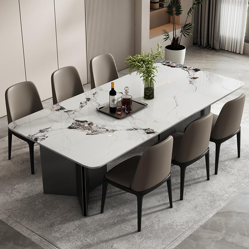 高端亮光岩板餐桌长方形潘多拉轻奢现代简约大坪数意式家用餐桌椅