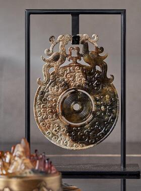 繁花Art 新中式样板间客厅电视柜玉璧摆件覆古书房书桌书柜装饰品