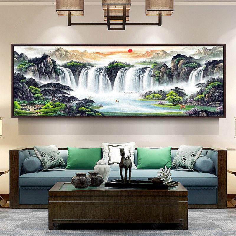 5d钻石画满钻新款客厅大幅旭日东升风景山水画点贴钻十字绣钻石绣