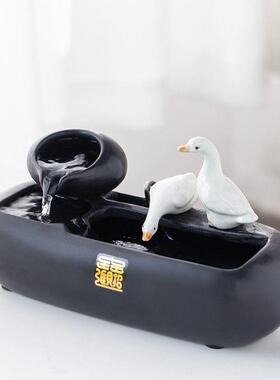 创意陶瓷流水喷泉摆件雾化加湿器水景鱼缸办公室桌面装饰乔迁礼品