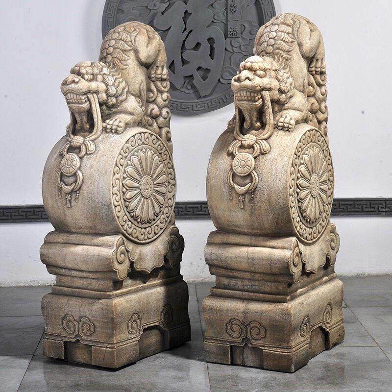 石雕门墩抱鼓石一对汉白玉中式彷古庭院别墅门口看门石门当户对石