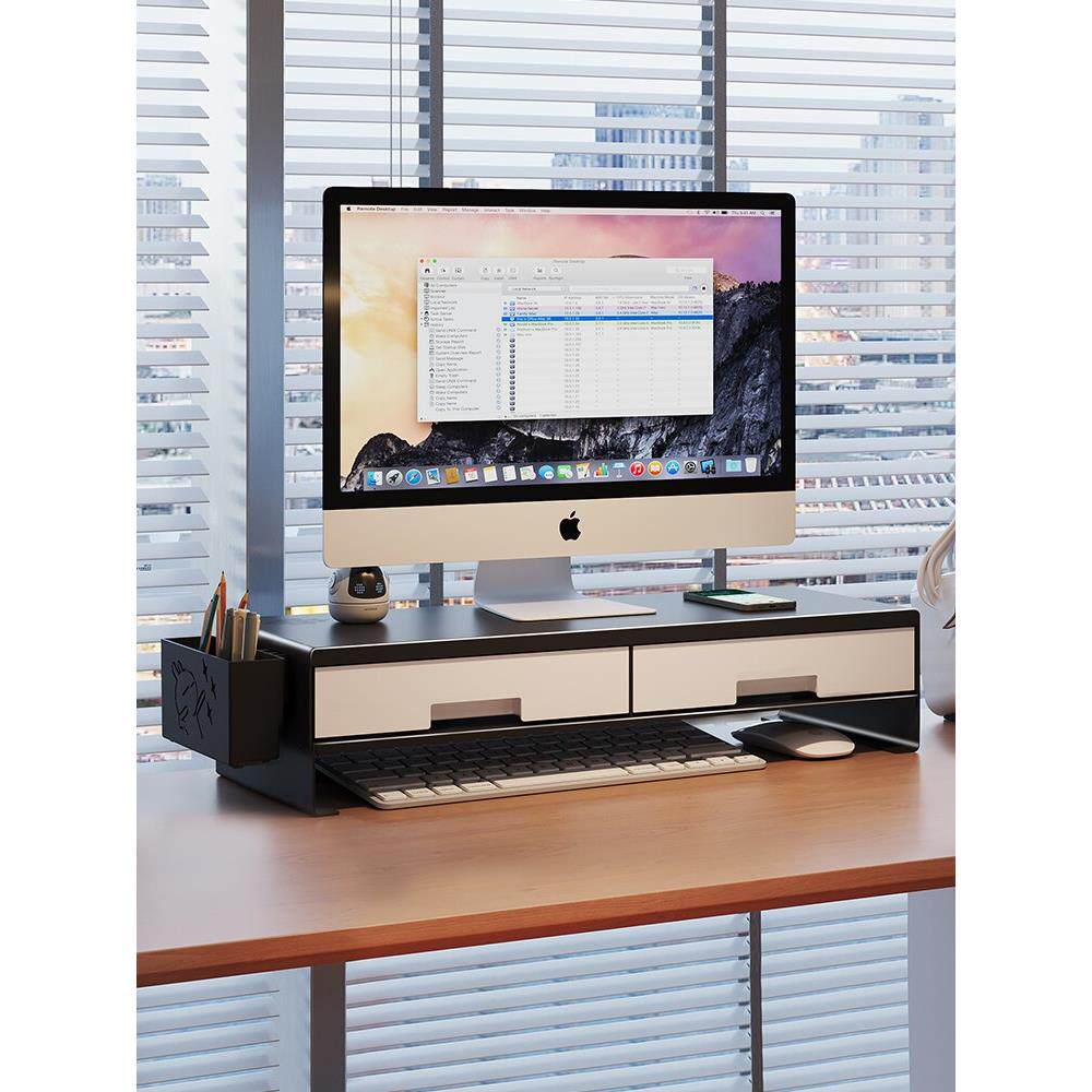 电脑显示器增高架台式桌面散热支架多功能带抽屉收纳盒整理架办公