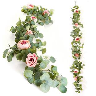 饰金钱叶仿真花藤条 人造尤加利亚马逊牡丹花茶花条绿植藤条装