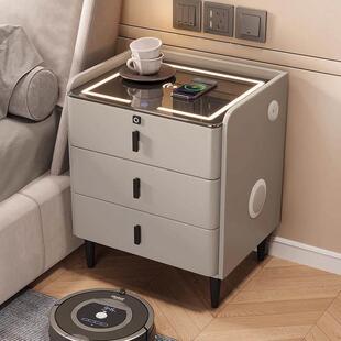 实木智能床头柜现代简约轻奢多功能插排无线 线充电音响指纹锁床