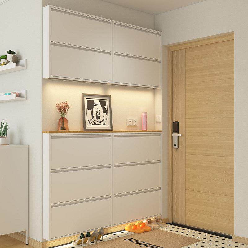 12-15cm超薄鞋柜家用门口入户挂墙翻斗鞋柜电梯口极窄金属玄关柜