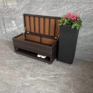 简易藤编户外阳台防水防晒换鞋凳鞋柜坐凳一体收纳柜花园家用门口