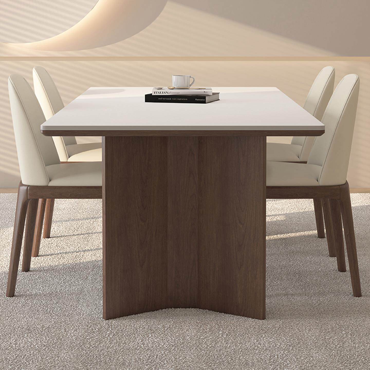 德利丰实木岩板餐桌黑胡桃木全托 托家用法式中古风全托 托小户型