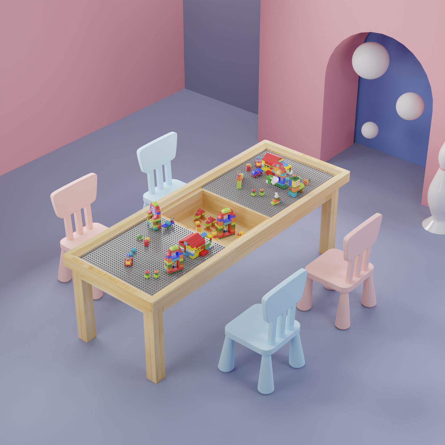 实木积木桌兼容积木大小颗粒超大号桌多功能家用商用游戏玩具学习