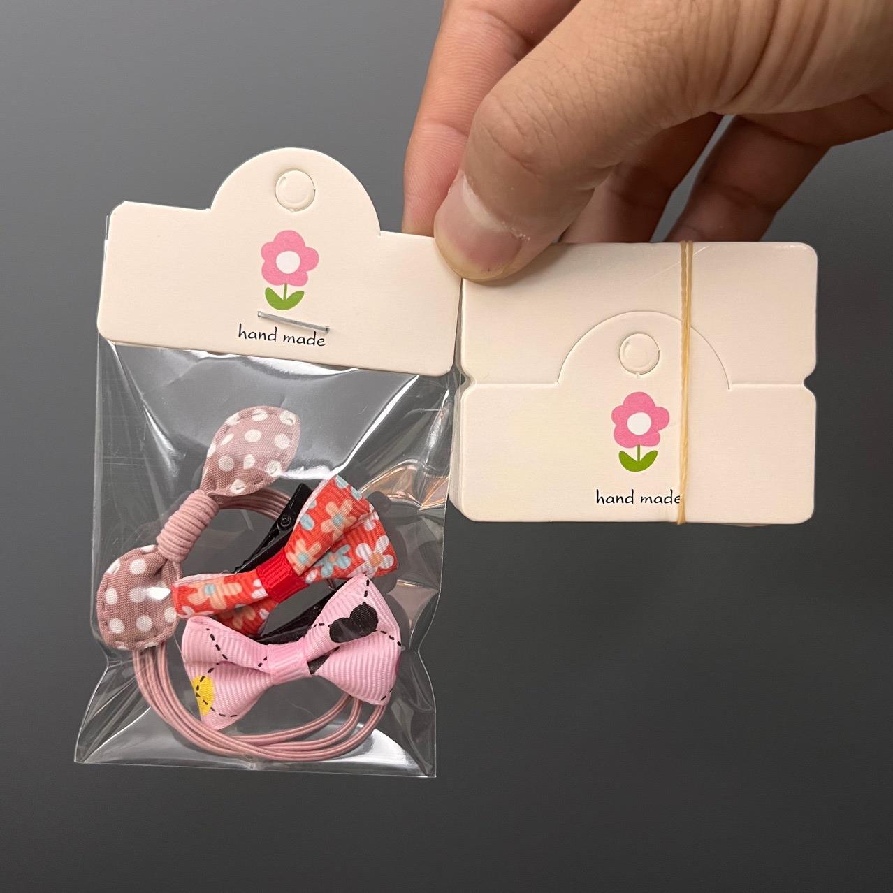 百张6.3×3.8直播间发饰品包装领结对折卡纸小花卡片卡通发夹卡