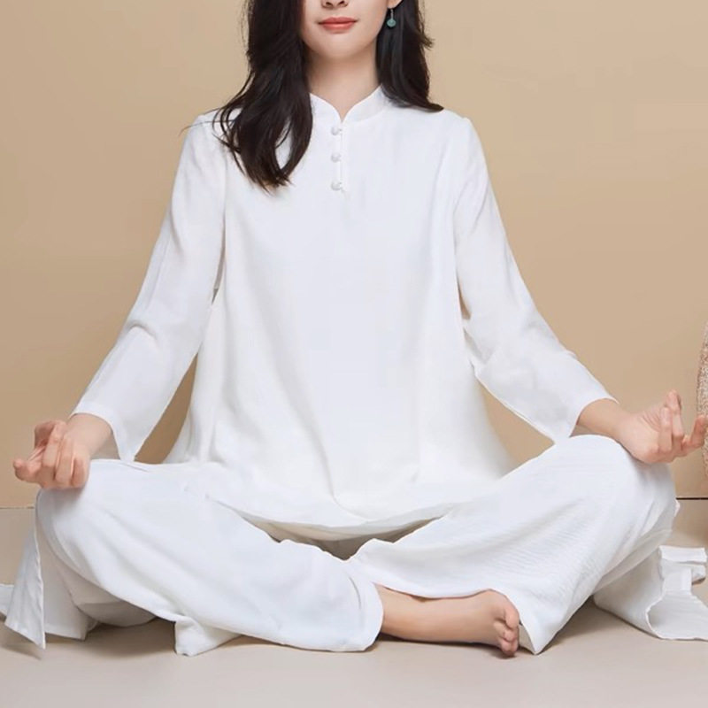 瑜伽服套装女棉麻白色宽松冥想