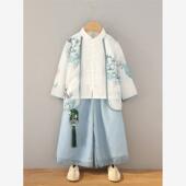 儿童兰竹画唐装 中国风男女孩古装 表演服 秋季 儿童古风中秋汉服套装