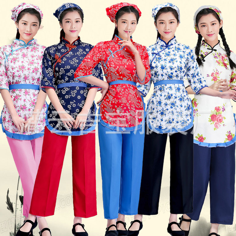 新款村姑碎花网红衣服女采茶戏