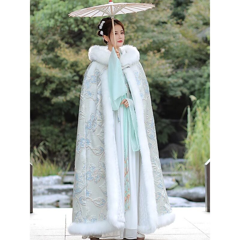 古风汉服斗篷披风毛领女春加绒