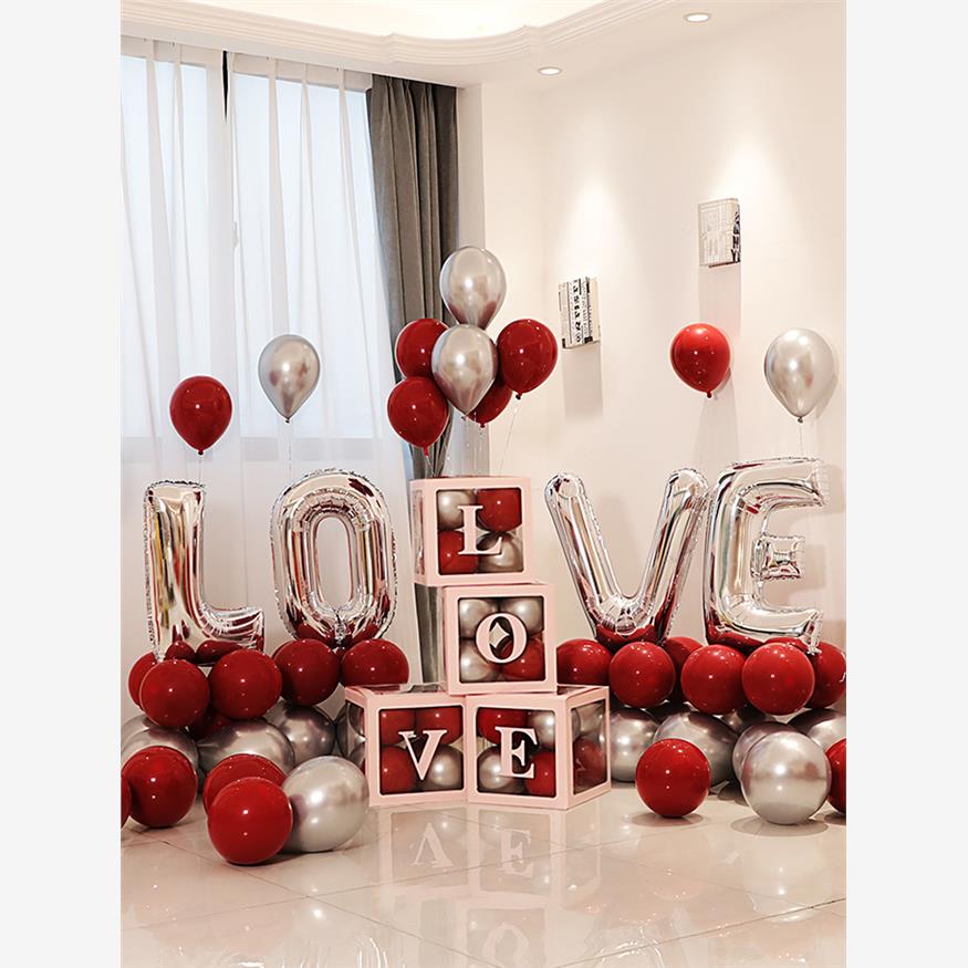 love字母铝膜气球装饰婚房结婚场景布置婚礼婚庆网红透明盒子套装
