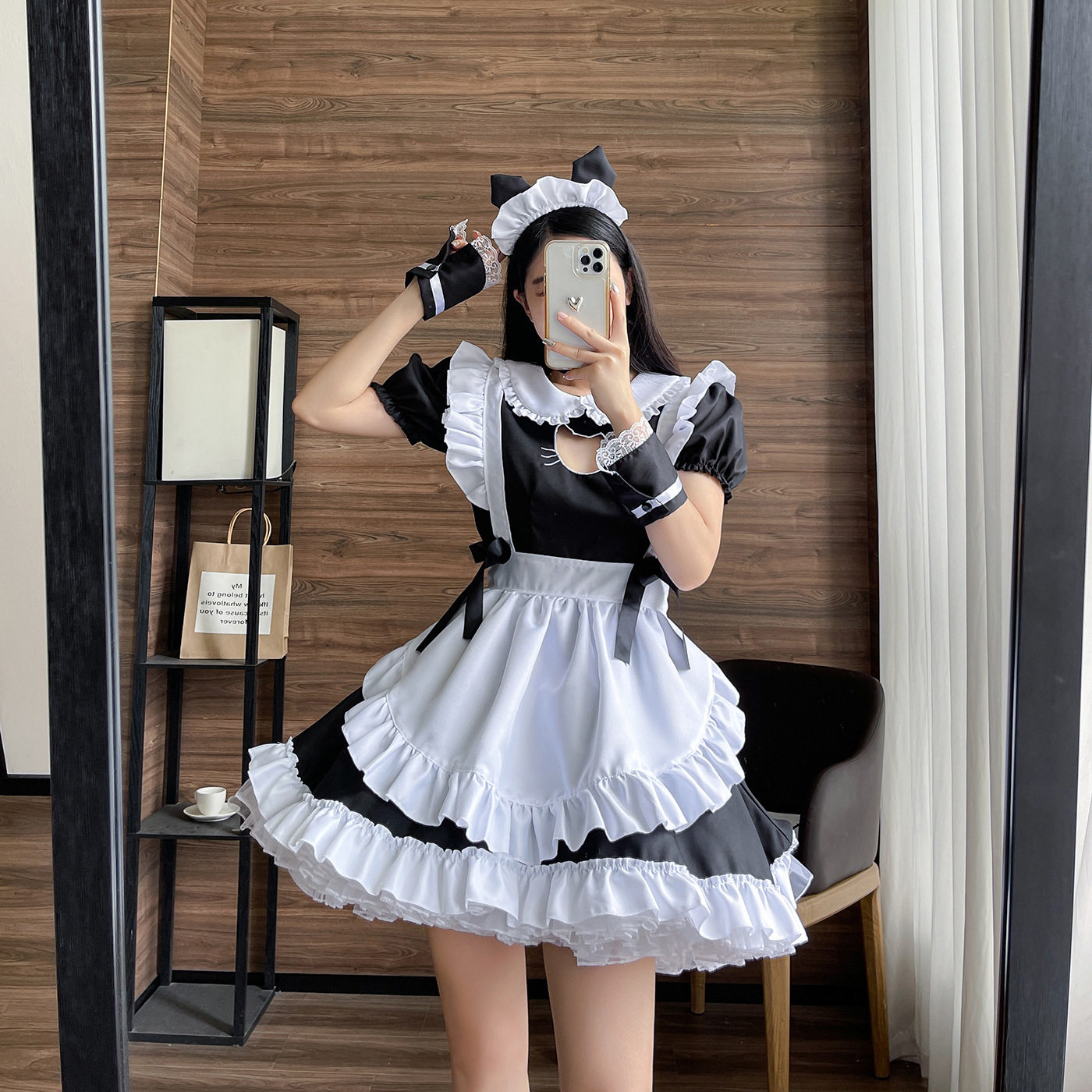欧美码镂空绣花猫女仆服女仆装