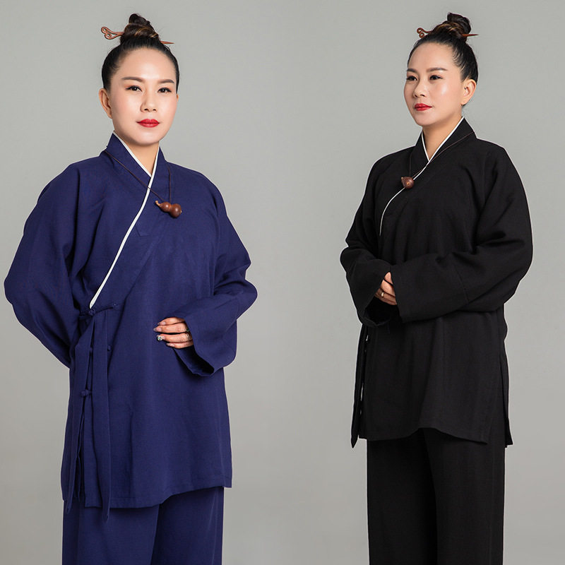 春季新款太极服亚麻斜领道袍