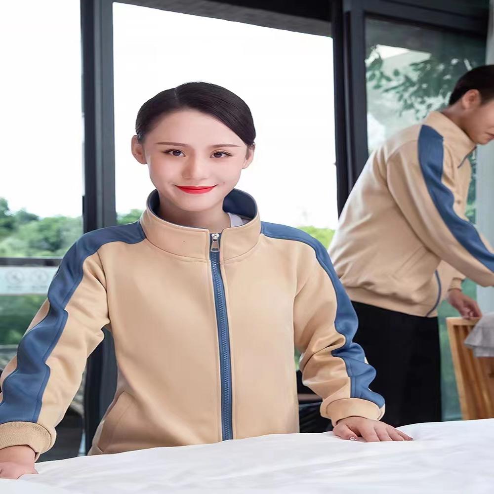 加绒保洁工作服卫衣女秋冬季长袖