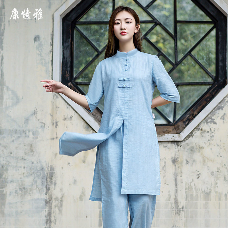 新品亚麻纯色瑜伽大师服两件套装