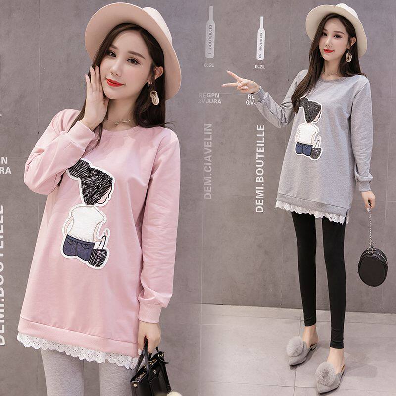 速发孕妇秋装卫衣中长版套装时尚洋装遮肚不显怀长袖减龄外出两件