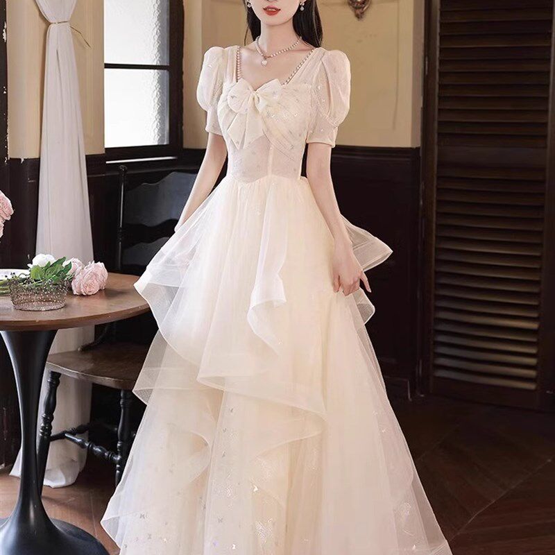 速发香槟色晚礼服高级感礼服裙宴会气质蓬蓬裙长款小众艺考主持年