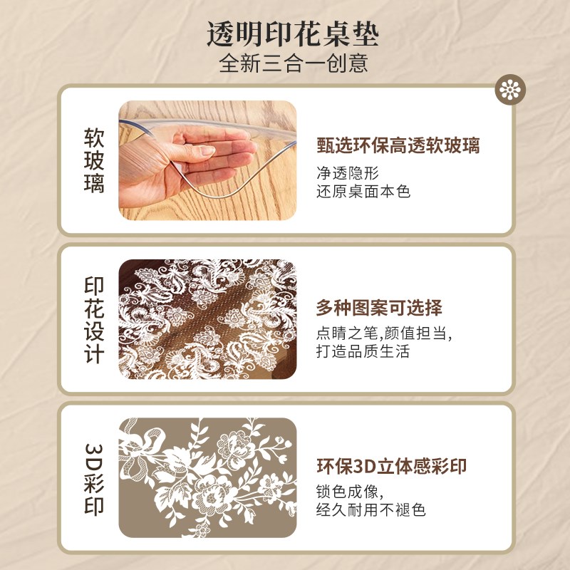 速发蕾丝透明床头柜垫子盖布防水防尘轻奢高级感pvc水晶板桌面保