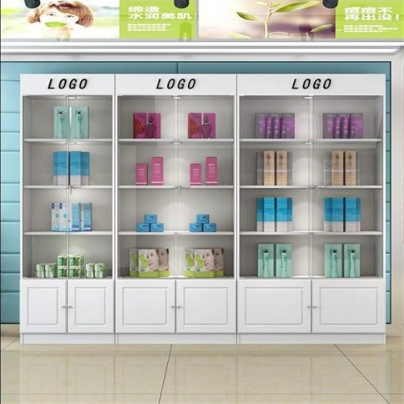 速发化妆品货柜展柜柜玻璃门透明带锁院产品柜清发美甲展示美仓