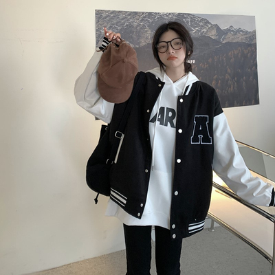 速发Autum Vitage Streetwr Baseba Uim Style Oversized W