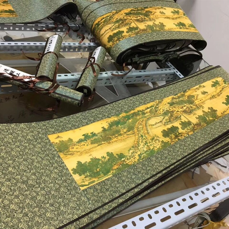 现货速发招财山水卷轴画山水画聚宝盆背靠山挂画玄关中堂挂画丝绸