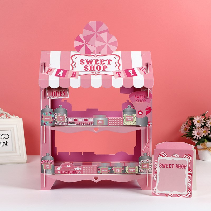 速发现货粉色房家甜品台双层童儿子庭生日派对一次性三层纸质蛋糕