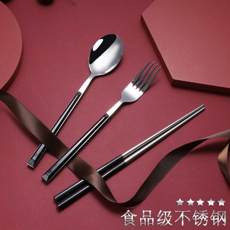 速发长柄不锈钢便携餐具套装户外旅行餐套学生三勺筷叉件具厂家
