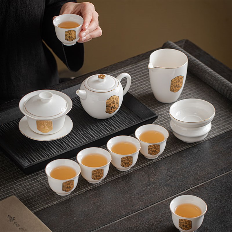 速发高档羊脂玉白瓷功夫茶具陶瓷套装家用送礼泡茶盖碗茶壶礼盒装