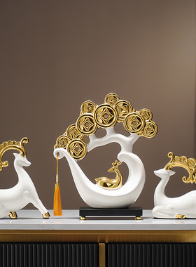 速发乔迁新象之摆礼物发财树寓意好的喜件小鹿麋鹿大居装饰品高端