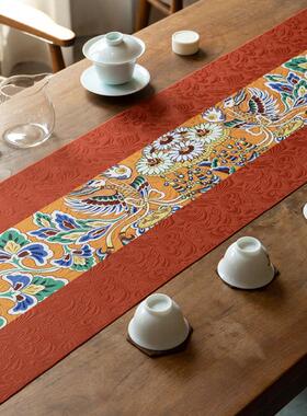 爱奇葩 原创敦煌凤戏莲花桌旗中式茶席高端茶桌垫布防水茶台桌布